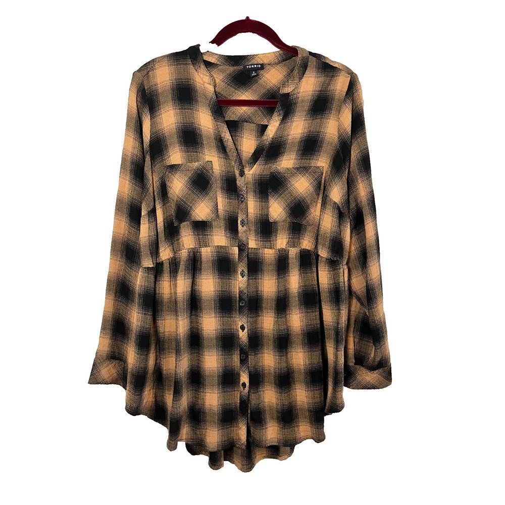 Torrid Plaid Peplum Tunic Top 12 Fall Grunge Skater Western Festival Retro 90s